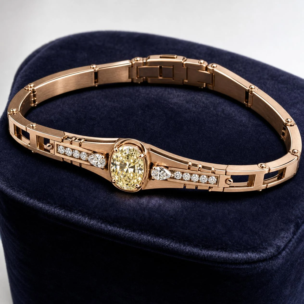 Vertice di Bronzo, 2.28 ct tw oval lab grown diamond men’s bracelet in rose gold (front view)