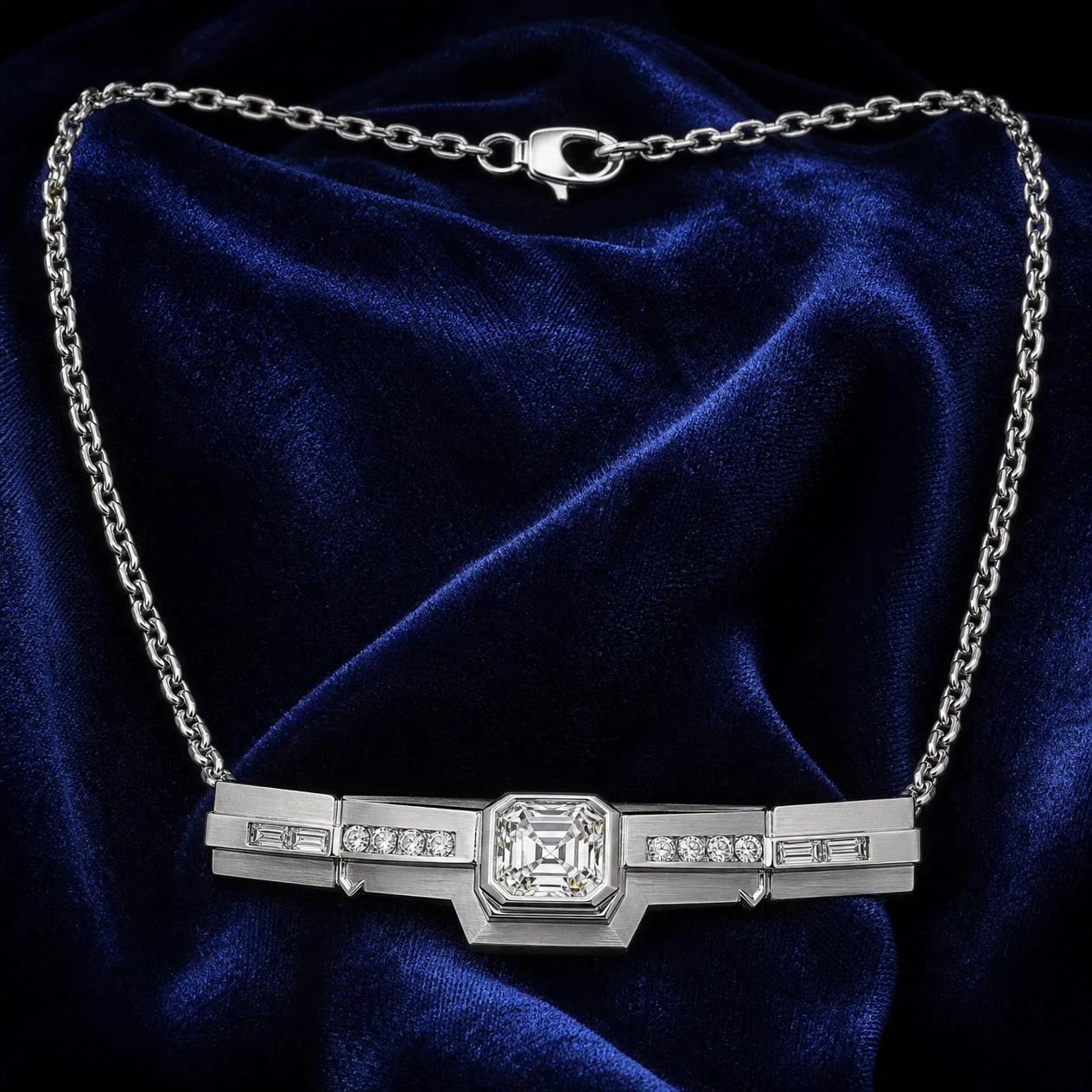 Zenit Solenne, 1.54 ct tw asscher lab grown diamond men’s necklace in 18K white gold (front view)