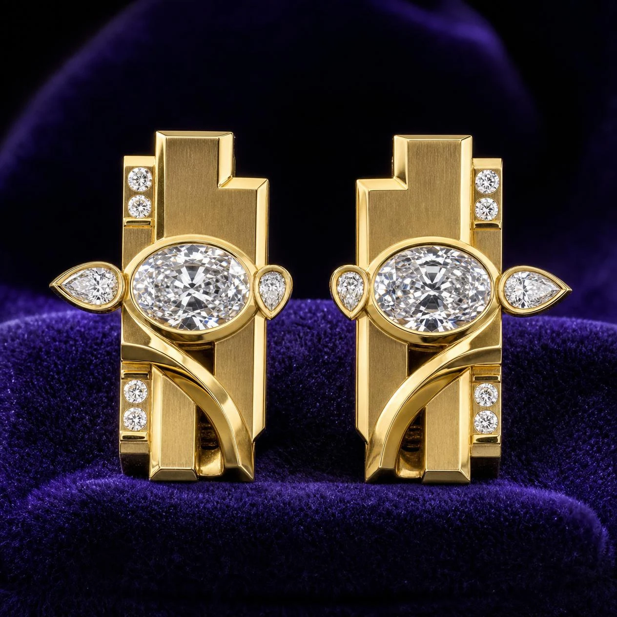 Falco Tenace, 4.36 ct tw oval lab grown diamond men’s earrings in 18K yellow gold (front view)