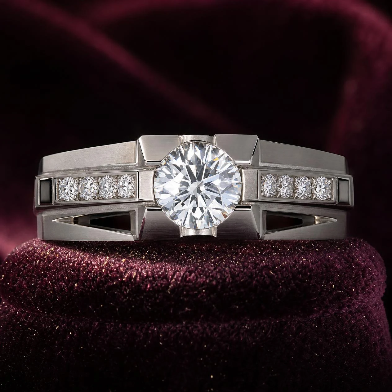 Centurione Vigile, 2.56 ct tw round lab grown diamond men’s ring in 18K white gold (front view)