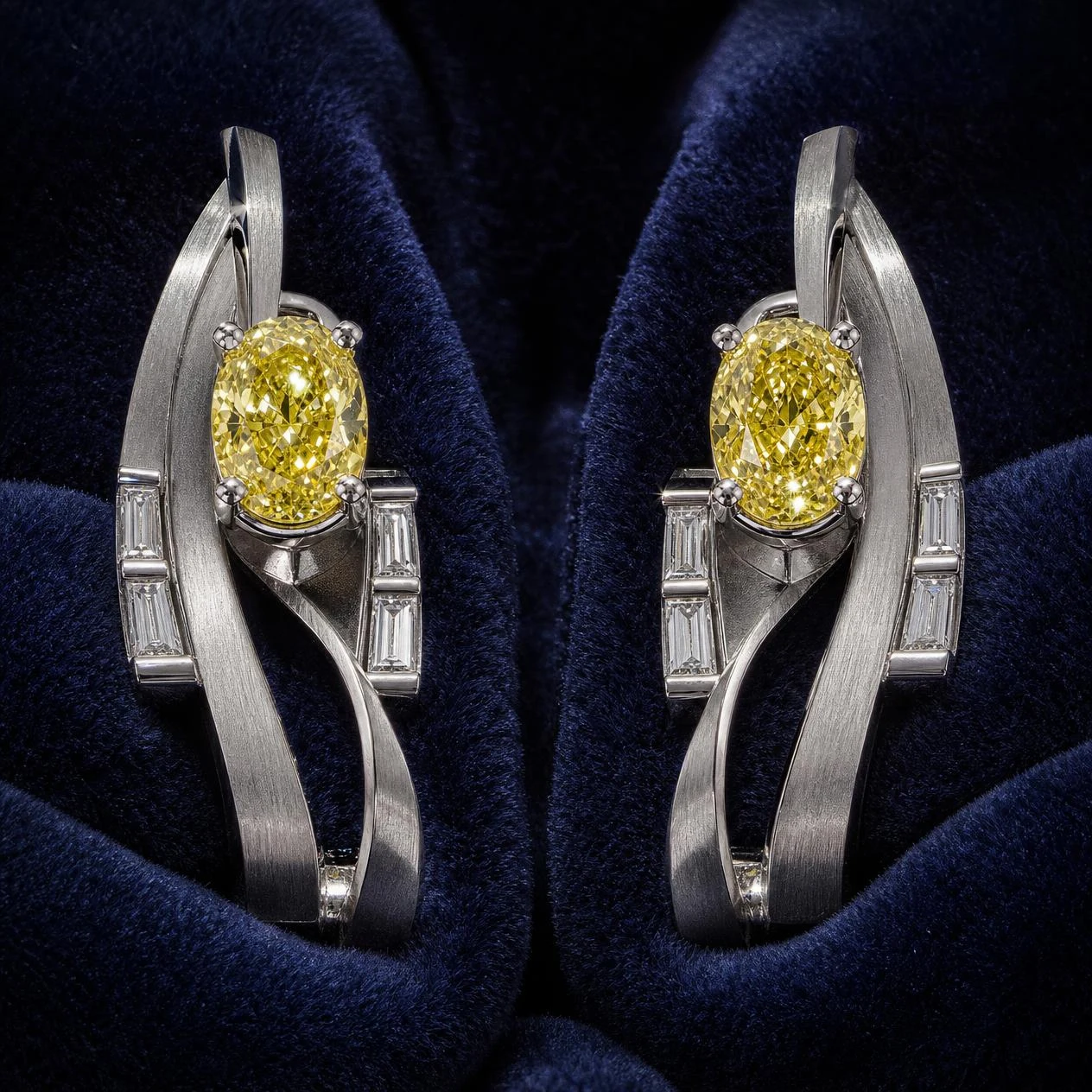 Armonia Vivace, 5.4 ct tw oval lab grown diamond earrings in 18K white gold (front view)