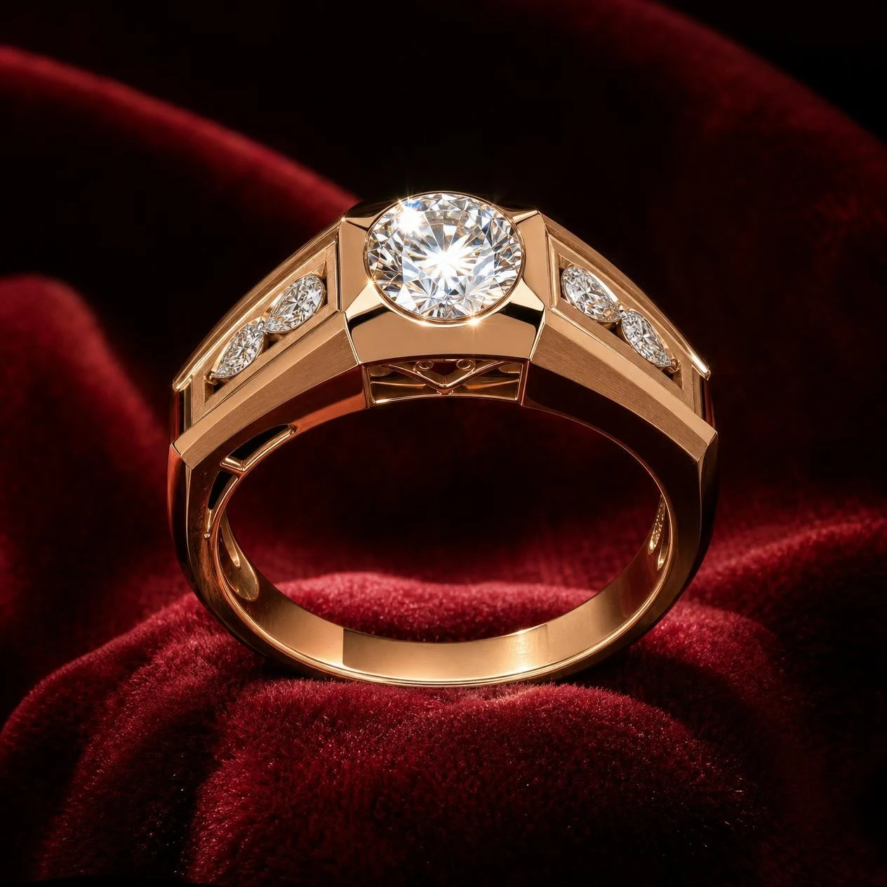 Baluardo Audace, 2.82 ct tw round lab grown diamond men’s ring in rose gold (front view)