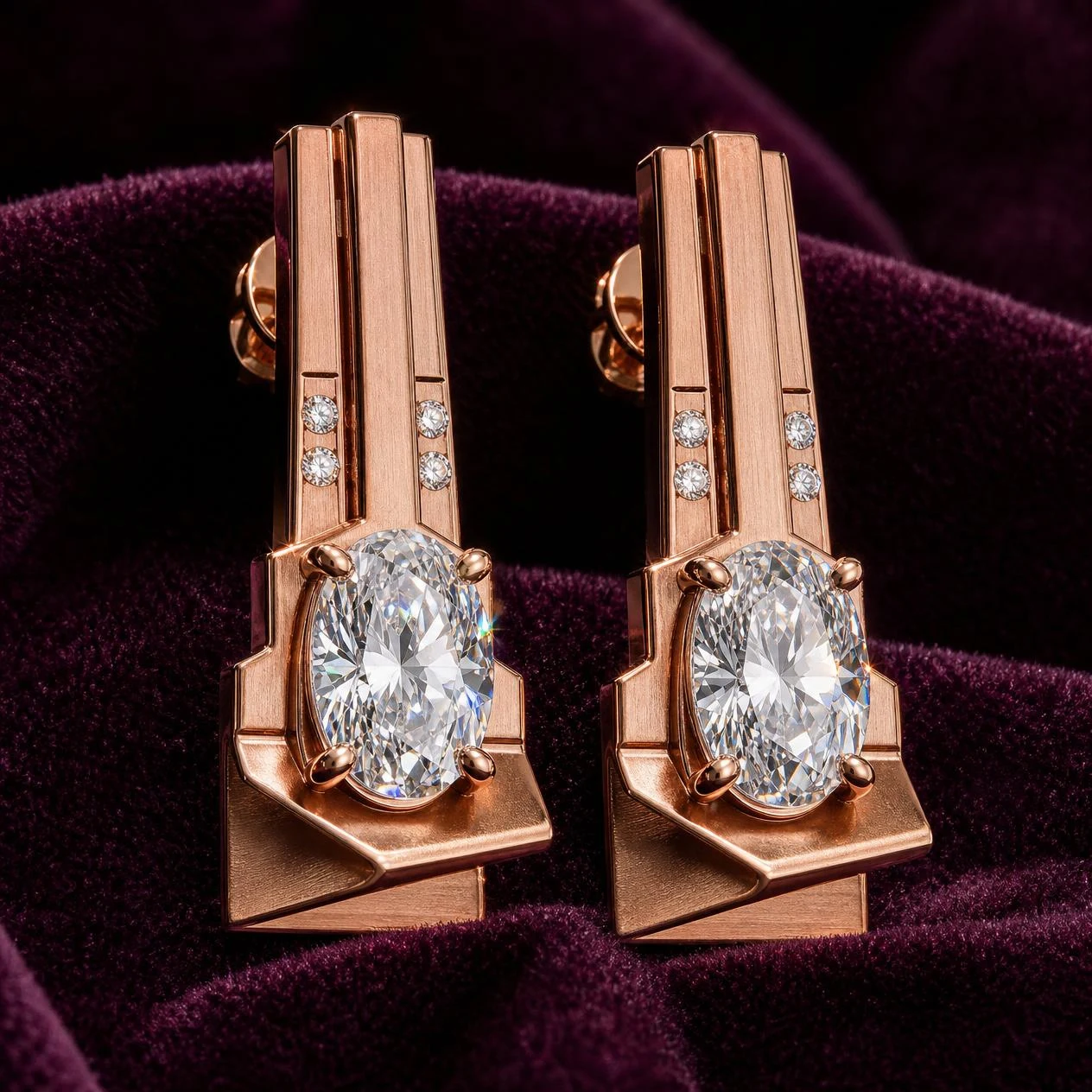 Riva Preziosa, 5.24 ct tw oval lab grown diamond earrings in rose gold (front view)