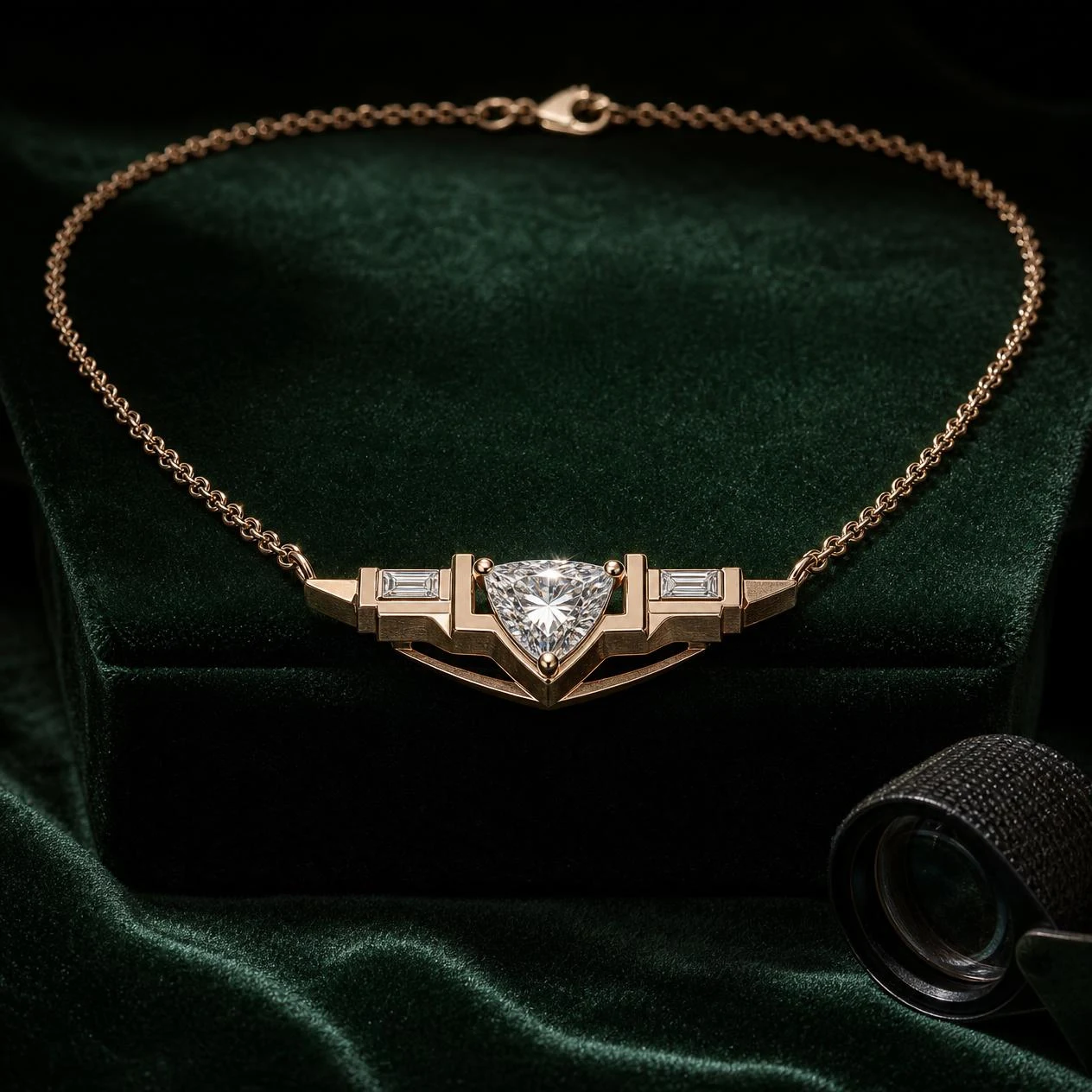 Signore d'Oriente, 3.05 ct tw trillion lab grown diamond men’s necklace in rose gold (front view)