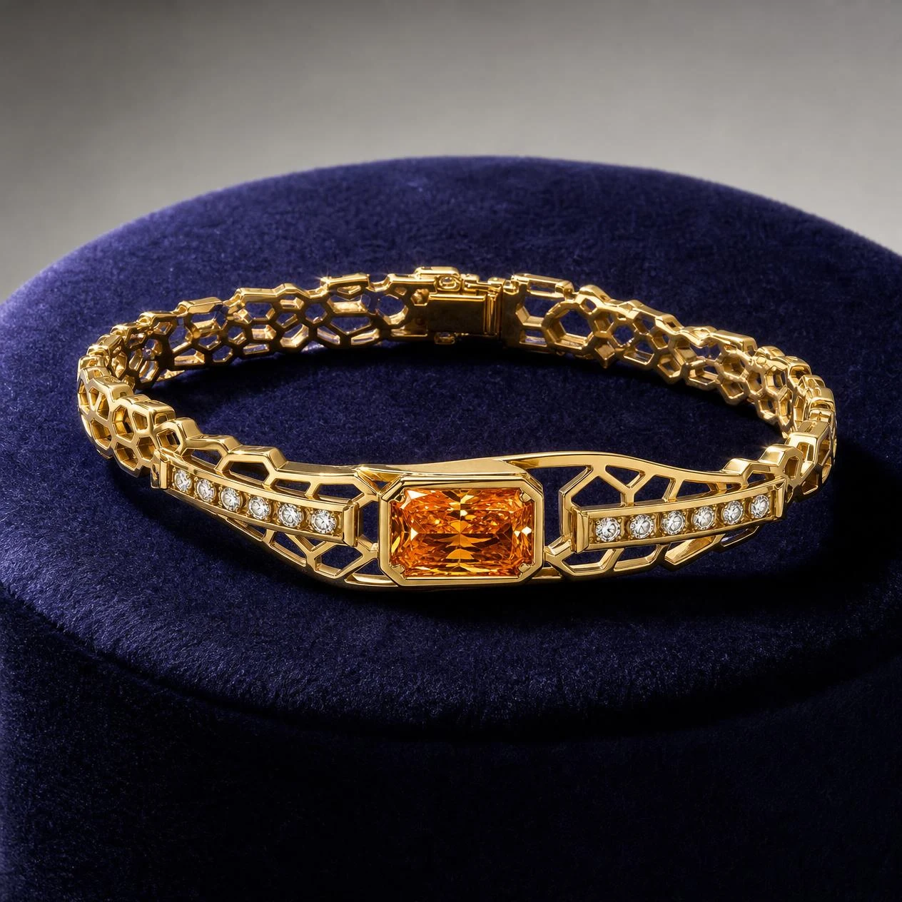 Nuvola Danzante, 2.18 ct tw radiant lab grown diamond bracelet in 18K yellow gold (front view)