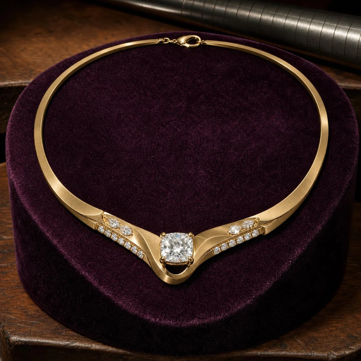 Luce d'Ivoire, 2.82 ct tw cushion lab grown diamond necklace in 18K yellow gold (front view)