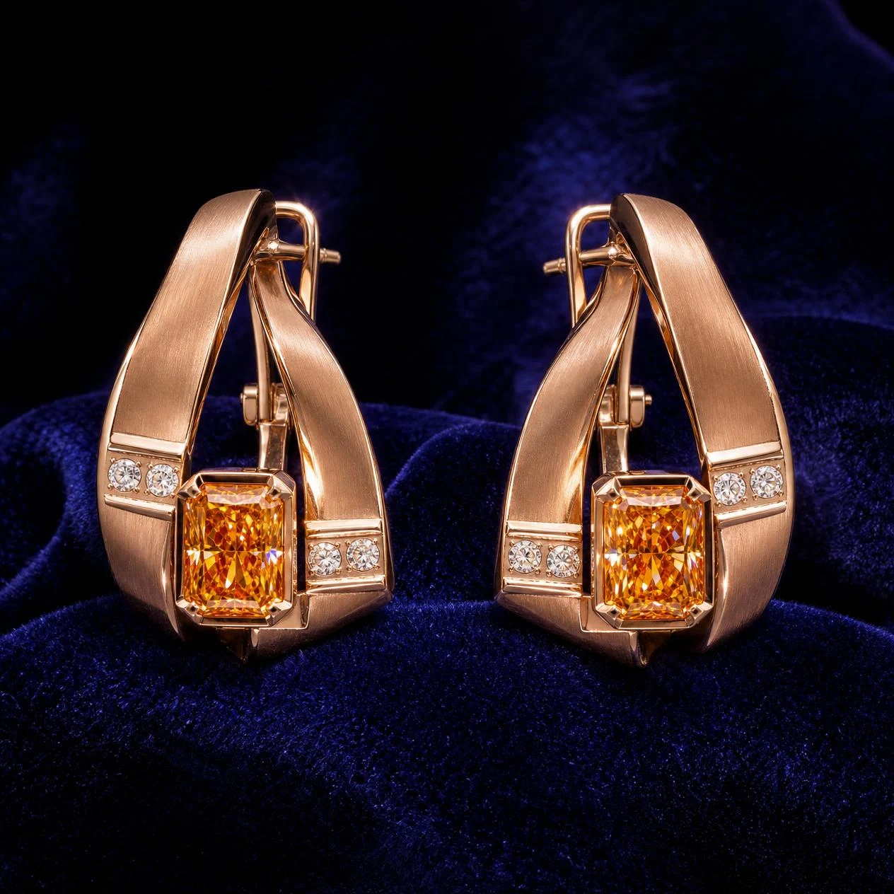 Magnolia Segreta, 2.44 ct tw radiant lab grown diamond earrings in rose gold (front view)