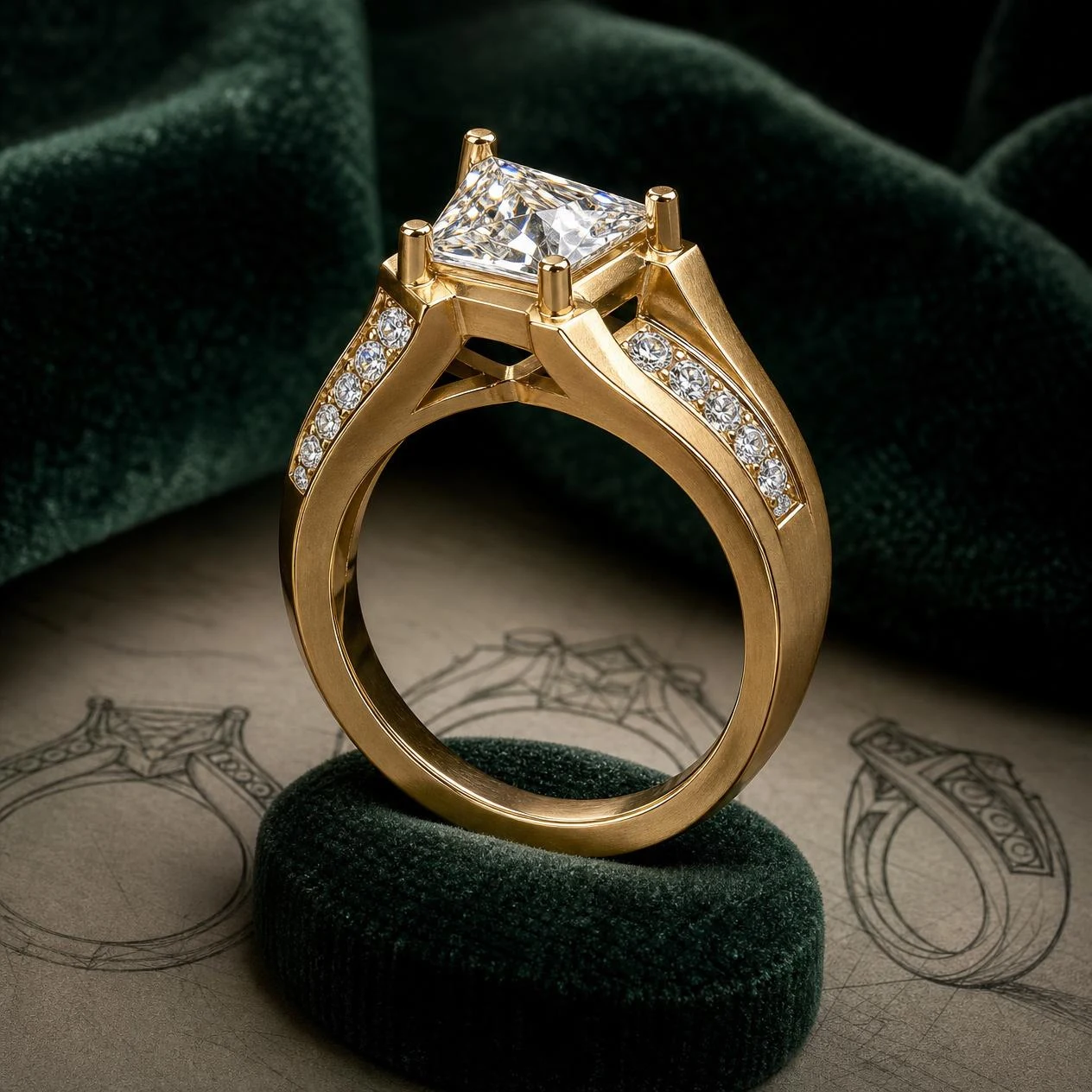Galassia Sospesa, 2.02 ct tw kite lab grown diamond ring in 18K yellow gold (front view)