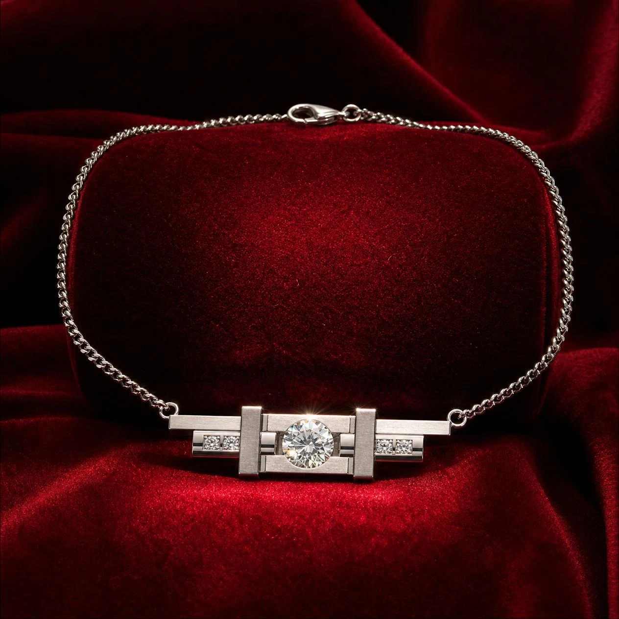 Lampo di Firenze, 1.79 ct tw round lab grown diamond men’s necklace in 18K white gold (front view)