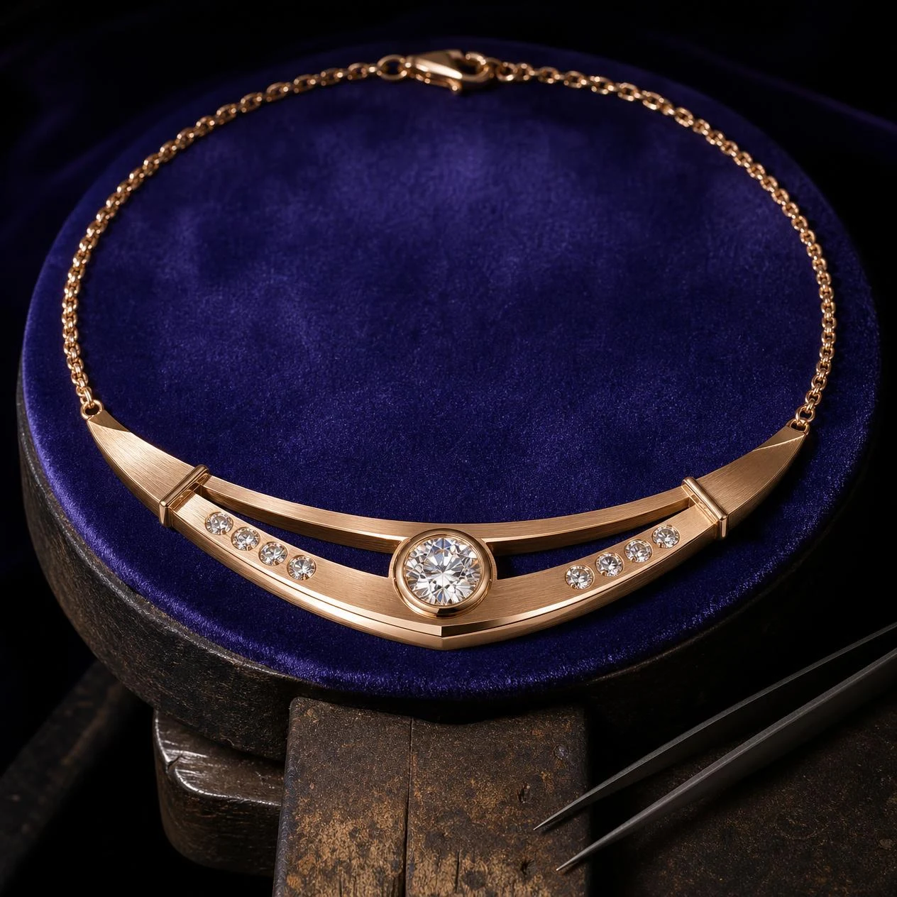 Viola Sospesa, 1.26 ct tw round lab grown diamond necklace in rose gold (front view)