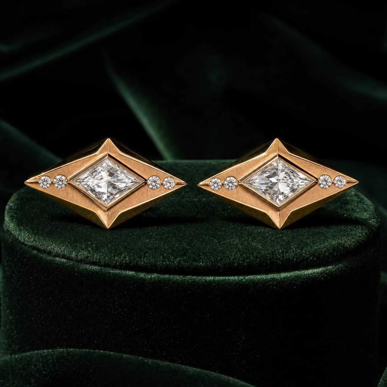 Stendardo Reale, 2.82 ct tw kite lab grown diamond men’s earrings in rose gold (front view)