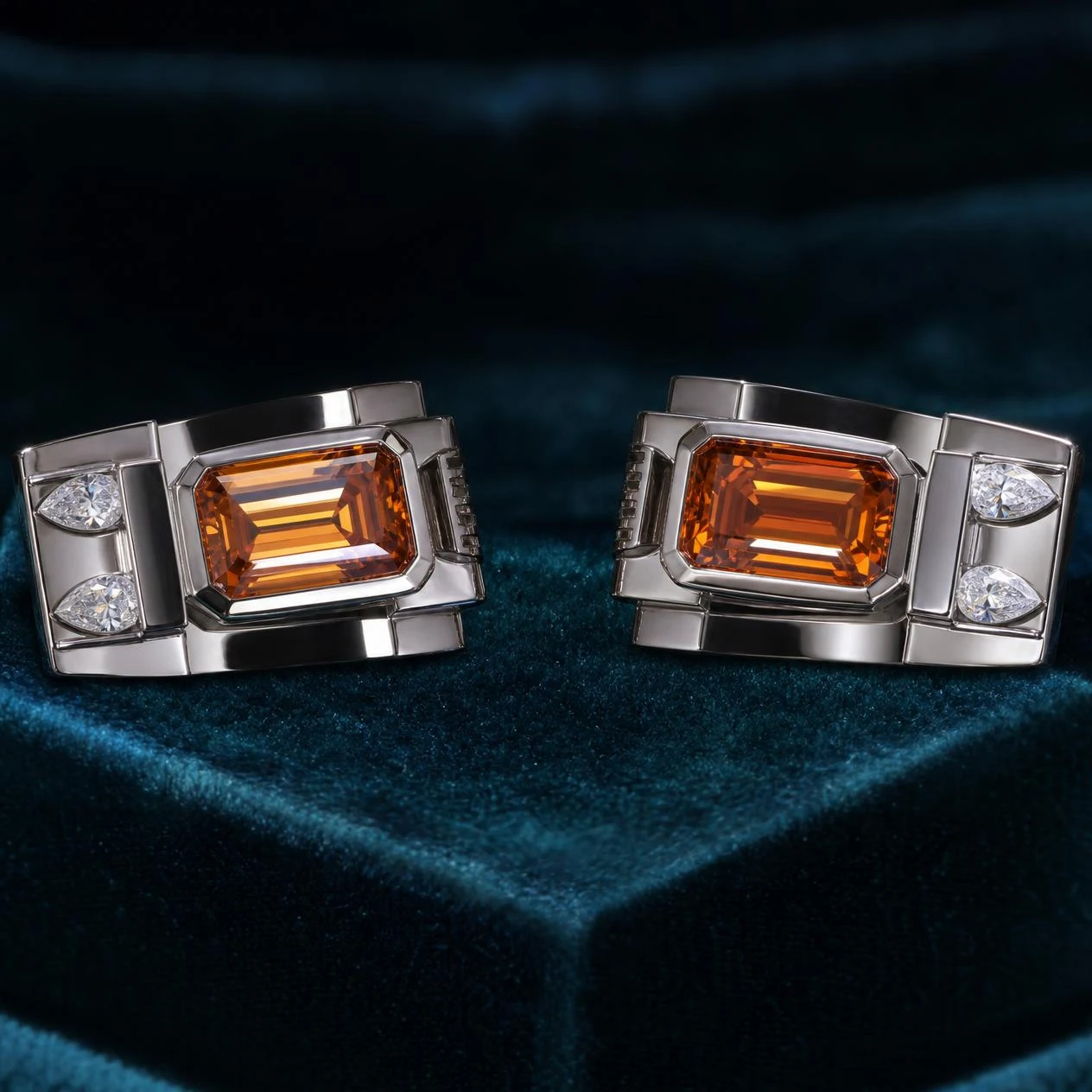 Duca Tenace, 4.2 ct tw emerald lab grown diamond men’s earrings in 18K white gold (front view)