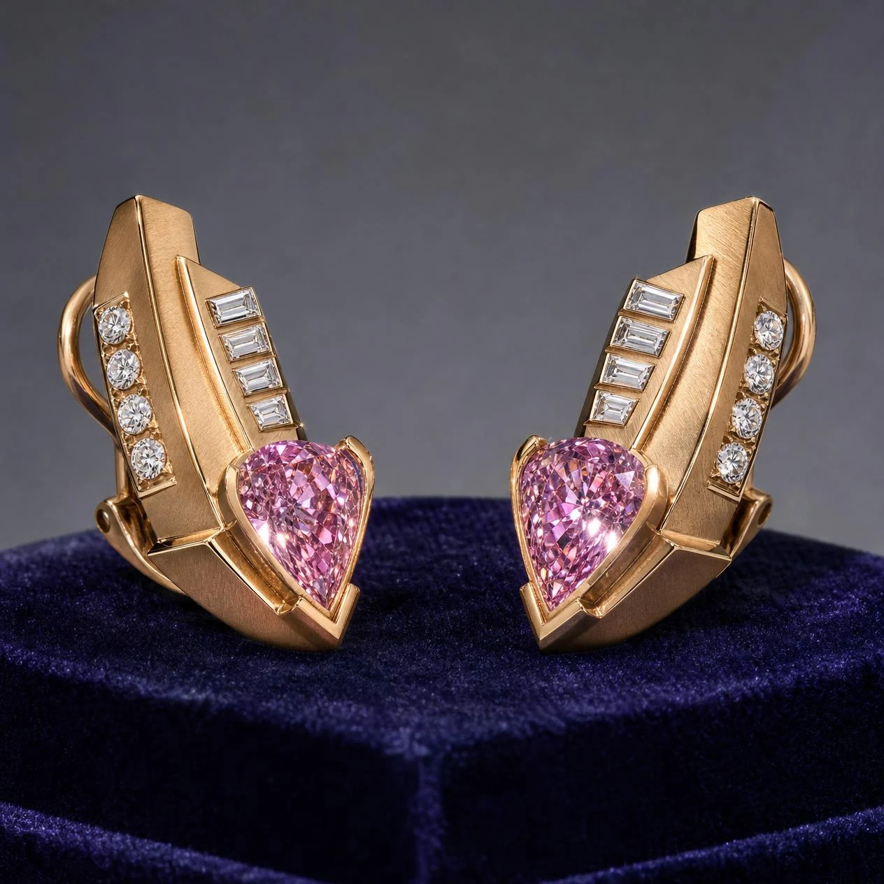 Sole Brillante, 4.88 ct tw pear lab grown diamond earrings in rose gold (front view)