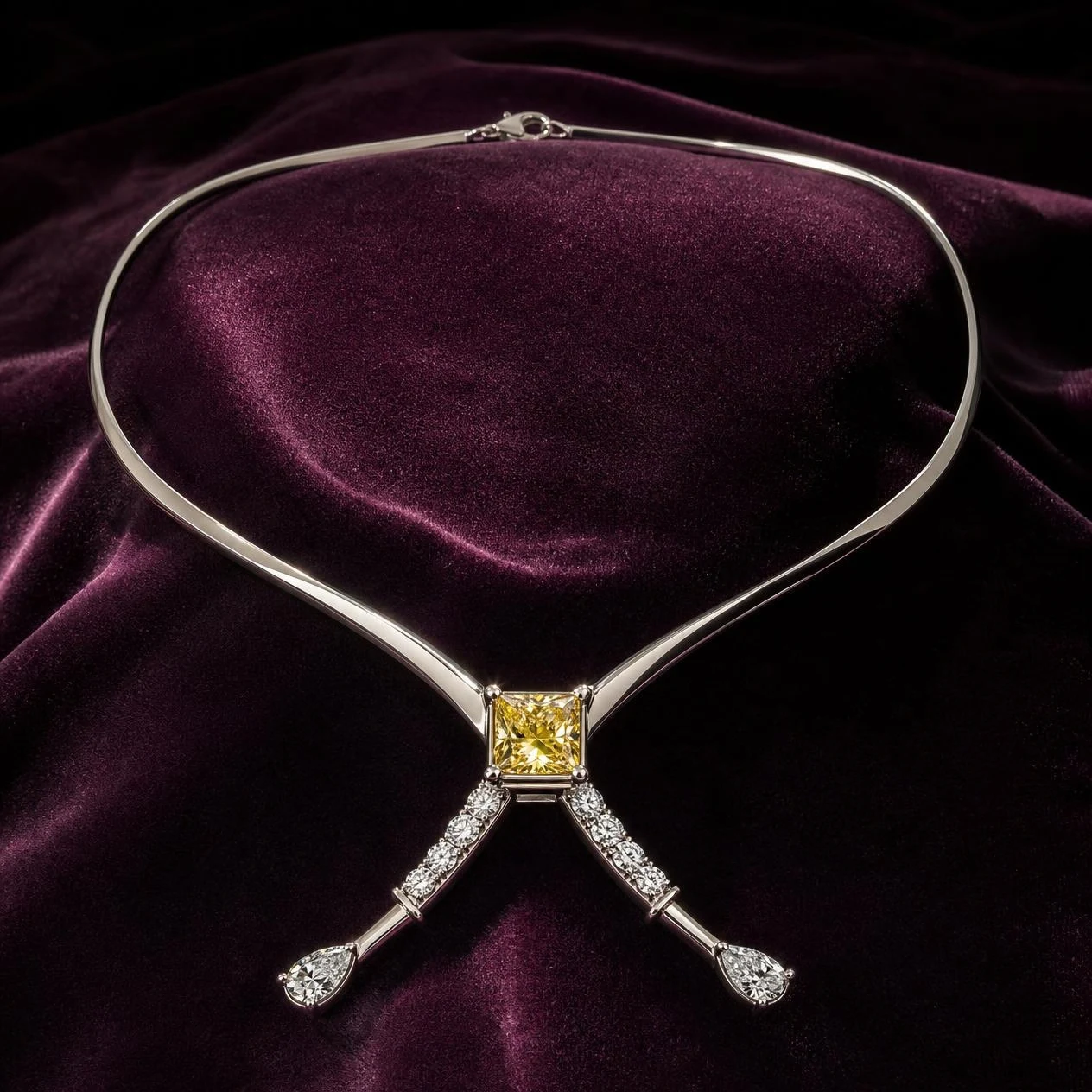 Riva Suspendue, 2.4 ct tw princess lab grown diamond necklace in 18K white gold (front view)