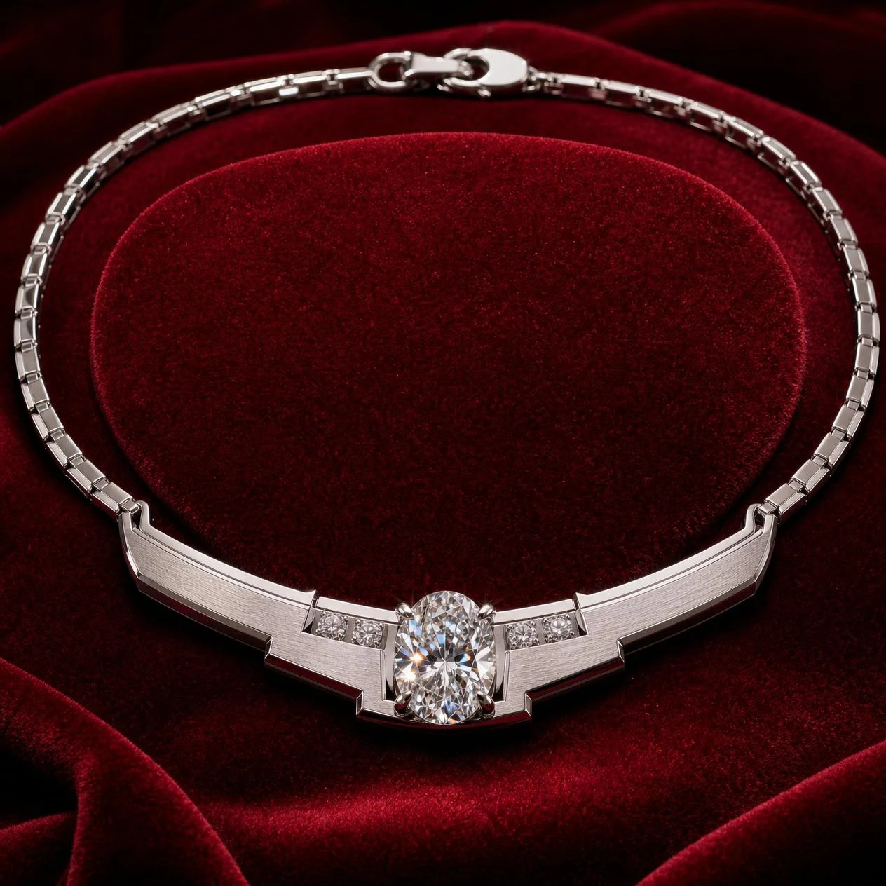 Tempesta di Firenze, 1.33 ct tw oval lab grown diamond men’s necklace in 18K white gold (front view)