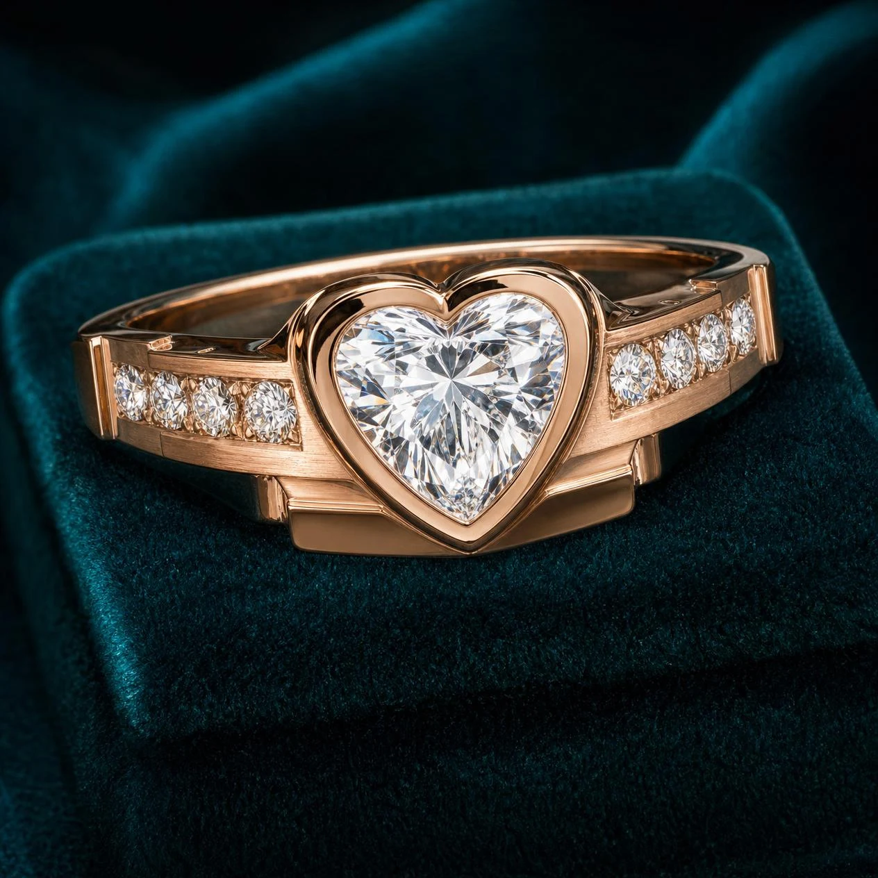 Baluardo dell'Alba, 2.02 ct tw heart lab grown diamond men’s ring in rose gold (front view)
