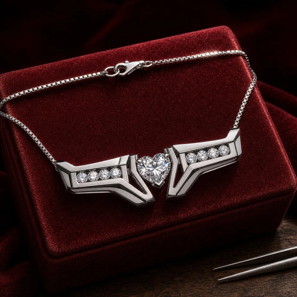 Forte Oscuro, 2.18 ct tw heart lab grown diamond men’s necklace in 18K white gold (front view)