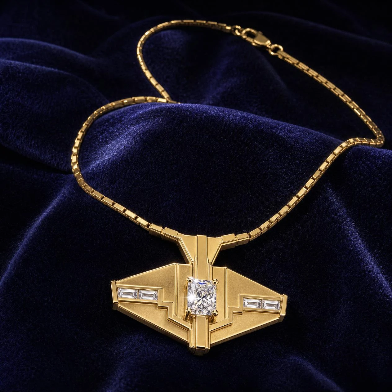 Arciere di Mezzanotte, 2.3 ct tw radiant lab grown diamond men’s necklace in 18K yellow gold (front view)