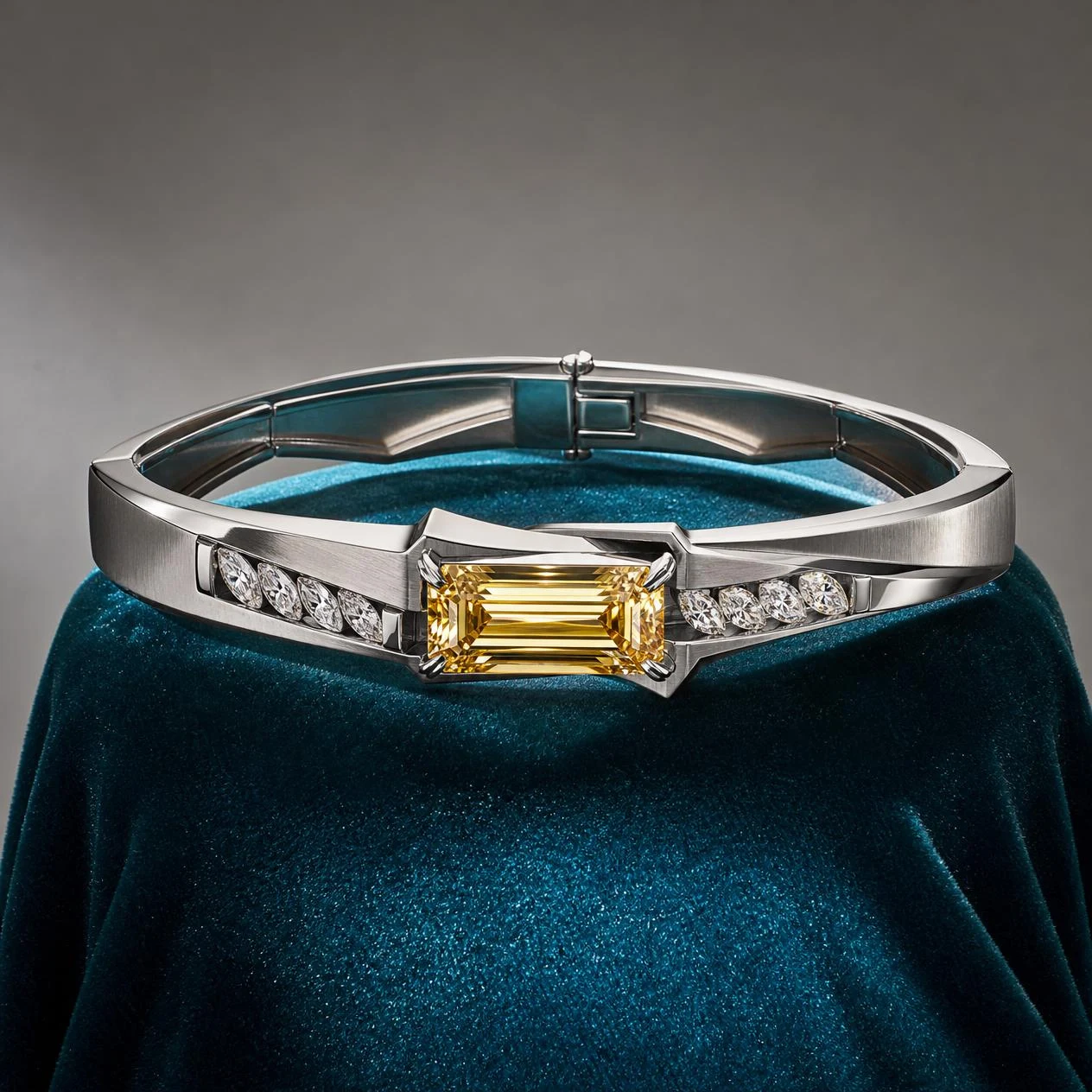 Nebbia d'Aube, 2.82 ct tw baguette lab grown diamond bracelet in 18K white gold (front view)