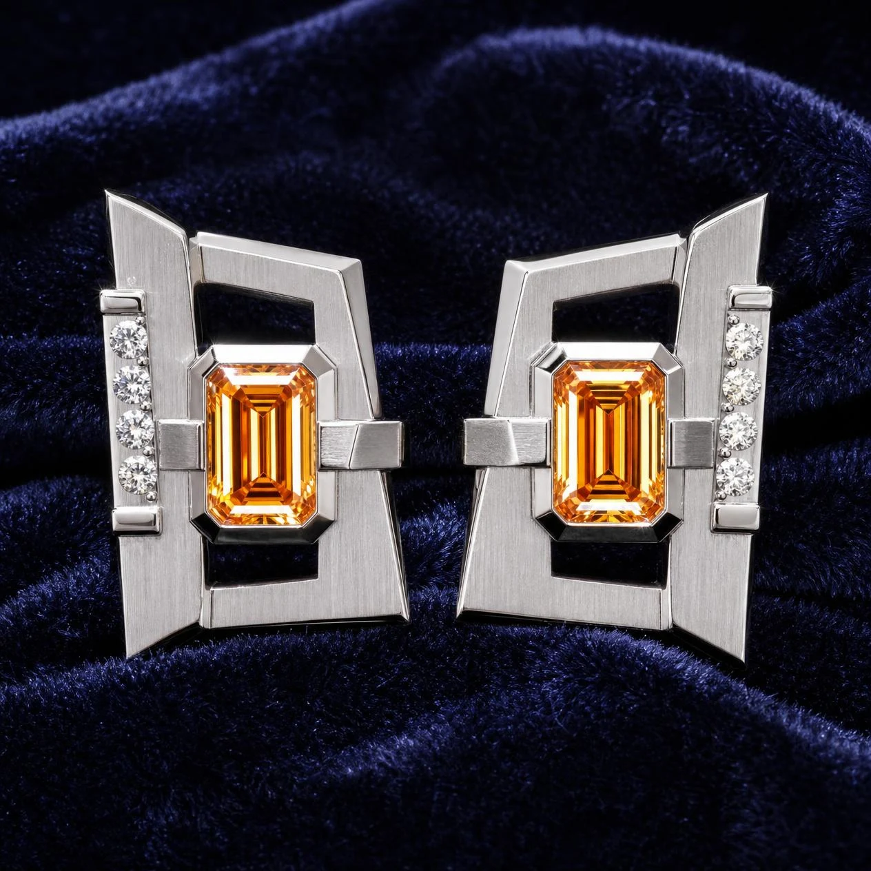 Pellegrino Silenzioso, 3.08 ct tw emerald lab grown diamond men’s earrings in 18K white gold (front view)