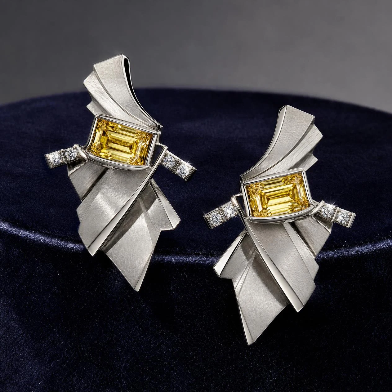 Magnolia d'Autunno, 4.8 ct tw baguette lab grown diamond earrings in 18K white gold (front view)