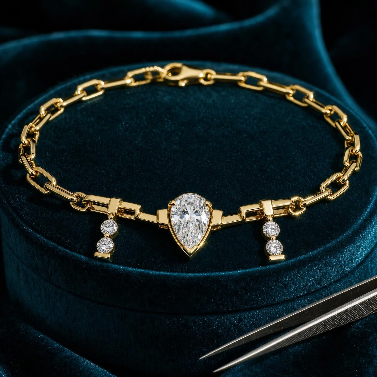 Levante dell'Alba, 1.82 ct tw pear lab grown diamond men’s bracelet in 18K yellow gold (front view)