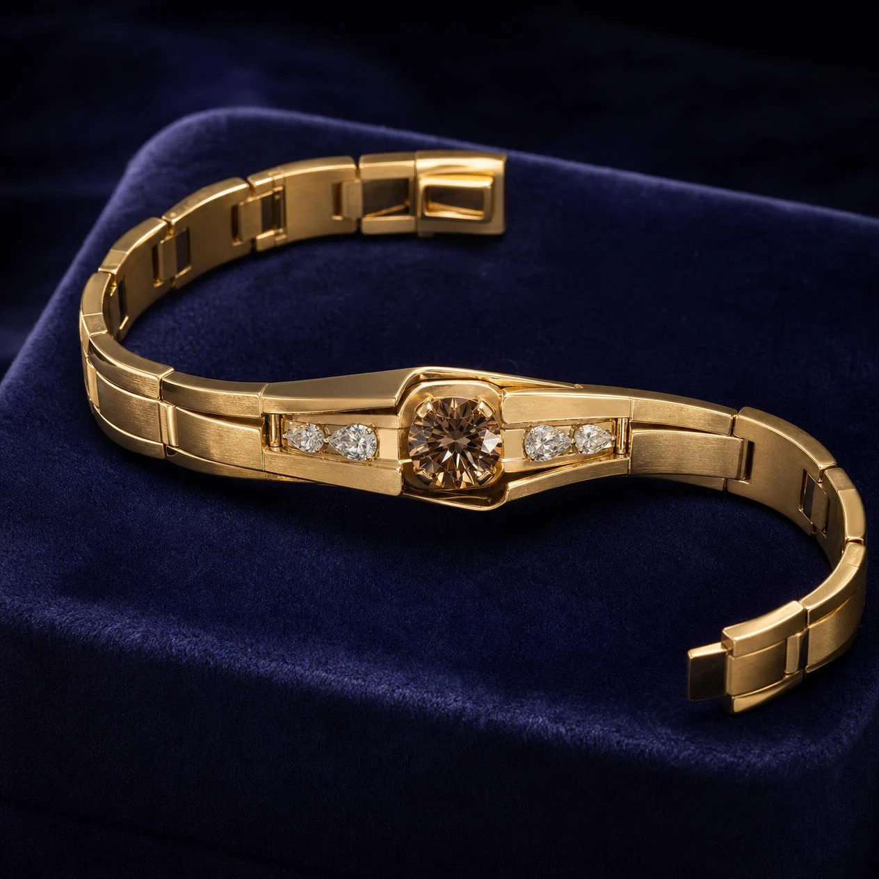 Titano Silenzioso, 1.52 ct tw round lab grown diamond men’s bracelet in 18K yellow gold (front view)