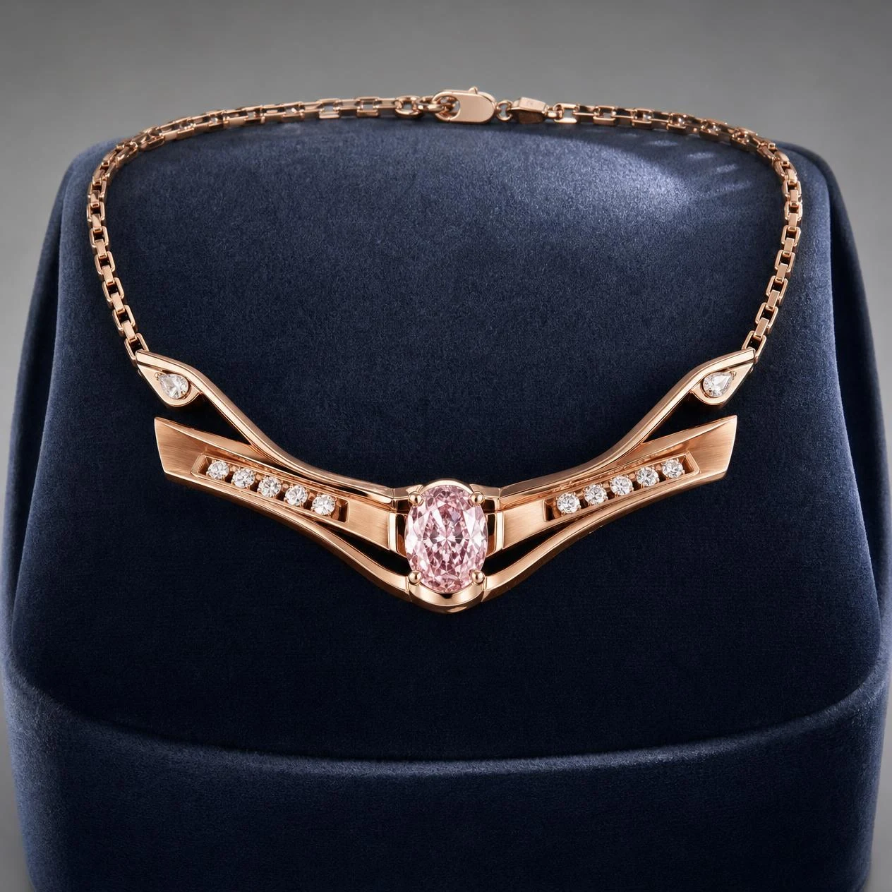 Flamme Radiosa, 2.82 ct tw oval lab grown diamond necklace in rose gold (front view)