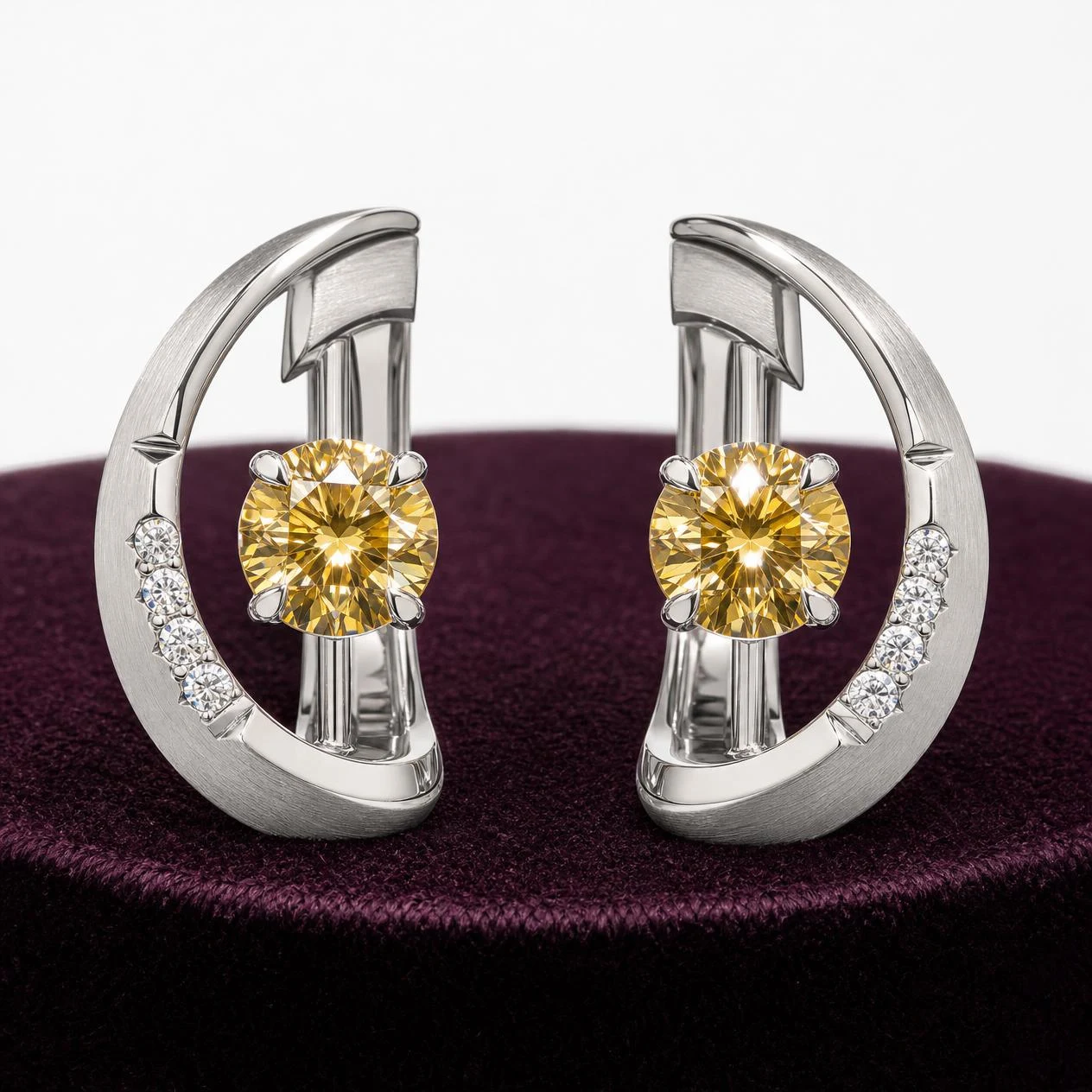 Viola d'Ivoire, 5.48 ct tw round lab grown diamond earrings in 18K white gold (front view)