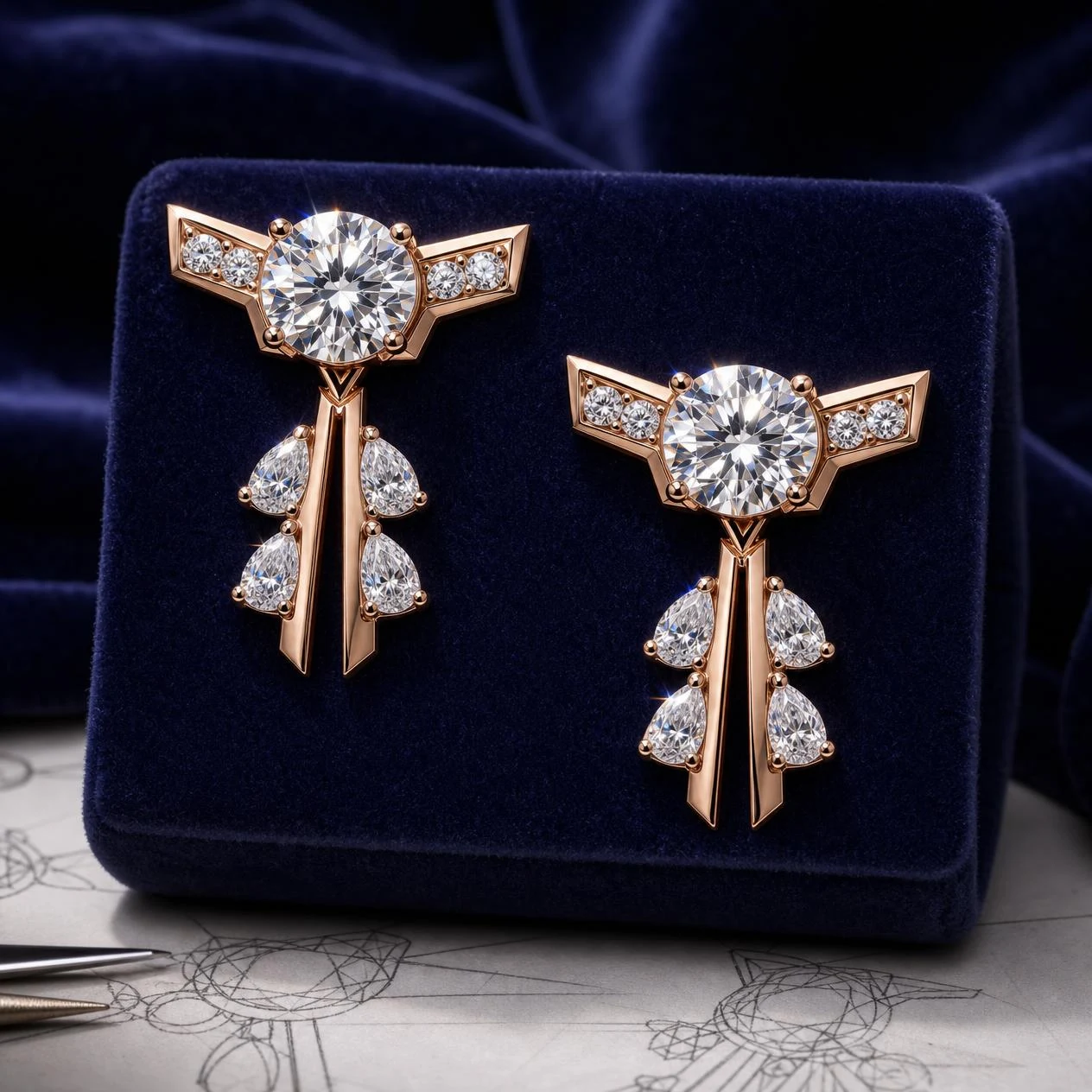 Celeste Radiosa, 3.88 ct tw round lab grown diamond earrings in rose gold (front view)