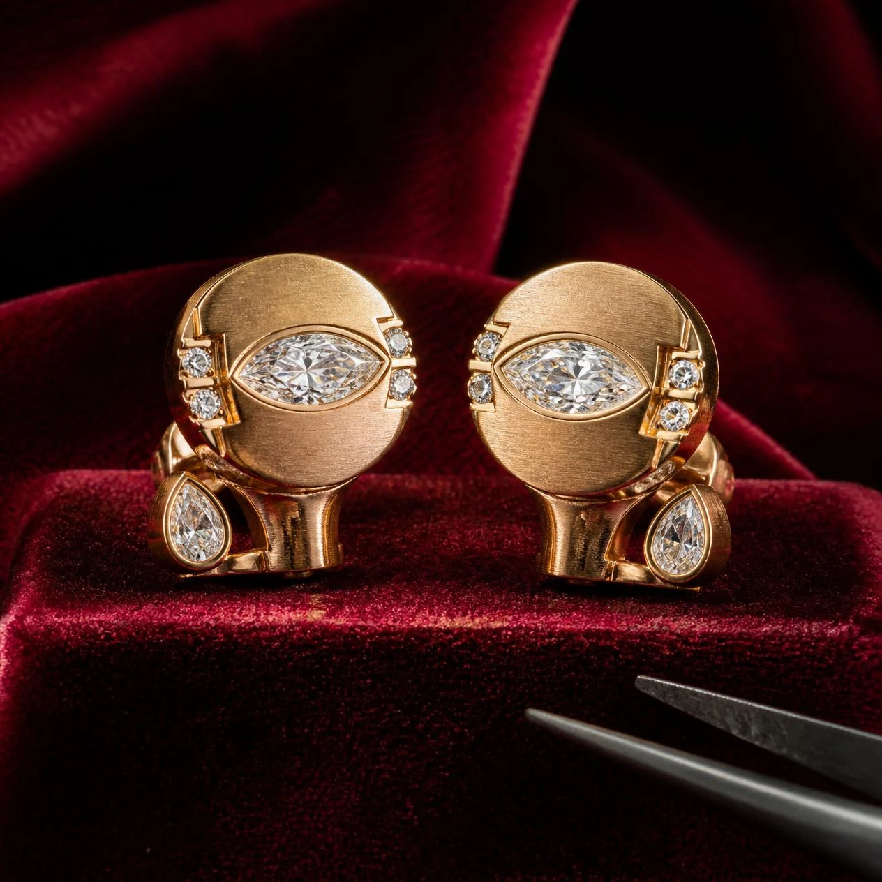 Marchese dell'Alba, 4.44 ct tw marquise lab grown diamond men’s earrings in rose gold (front view)