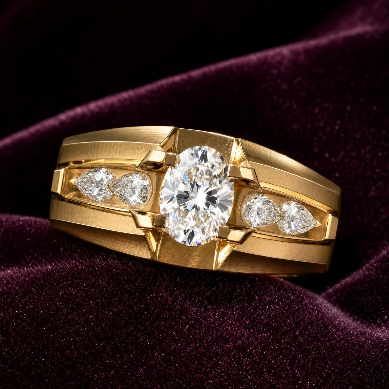 Cratere di Mezzanotte, 2.12 ct tw oval lab grown diamond men’s ring in 18K yellow gold (front view)