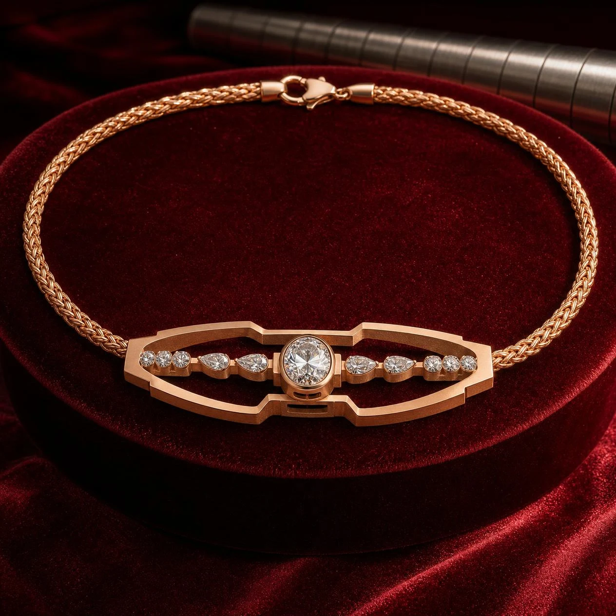 Viandante Profondo, 1.7 ct tw oval lab grown diamond men’s necklace in rose gold (front view)