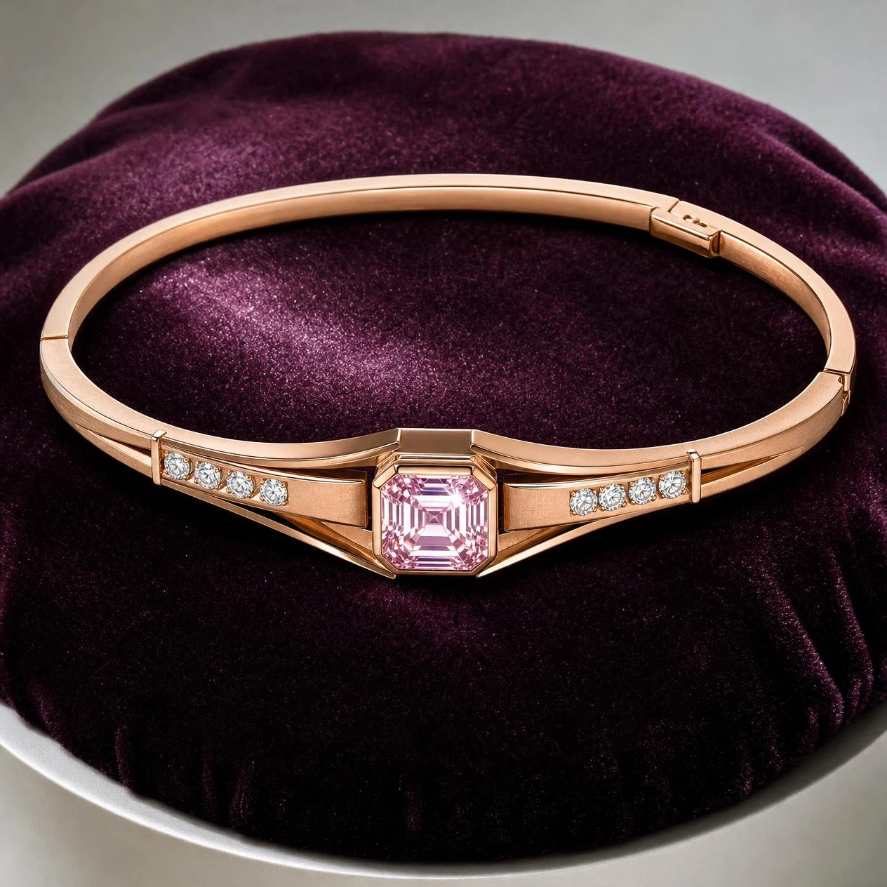 Luna Incantata, 1.78 ct tw asscher lab grown diamond bracelet in rose gold (front view)