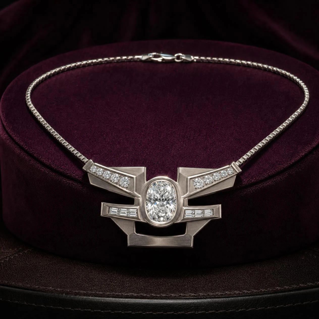Monarca di Roma, 1.44 ct tw oval lab grown diamond men’s necklace in 14K white gold (front view)