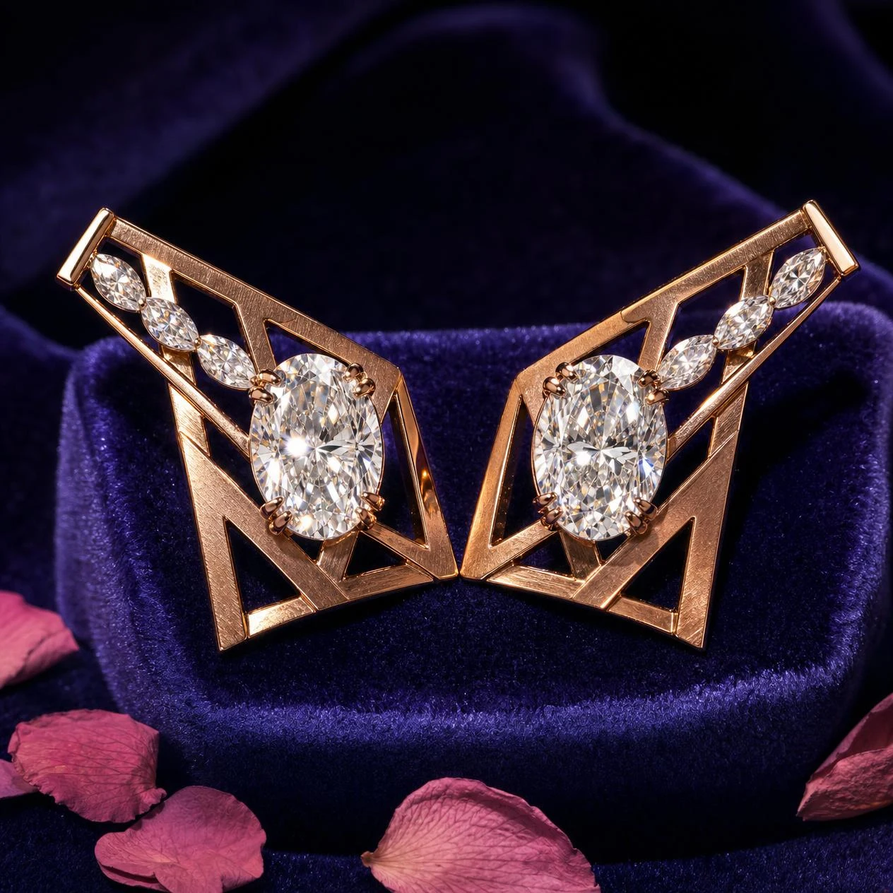 Rêve Nascosta, 2.4 ct tw oval lab grown diamond earrings in rose gold (front view)