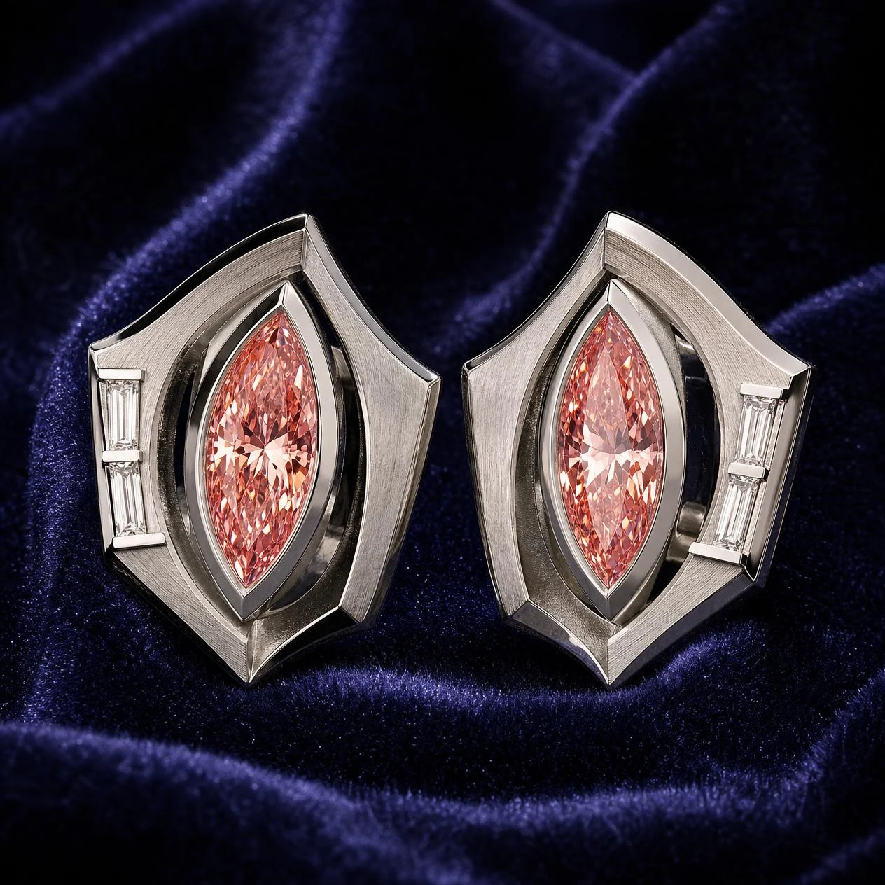 Nord Invicto, 2.36 ct tw marquise lab grown diamond men’s earrings in 14K white gold (front view)