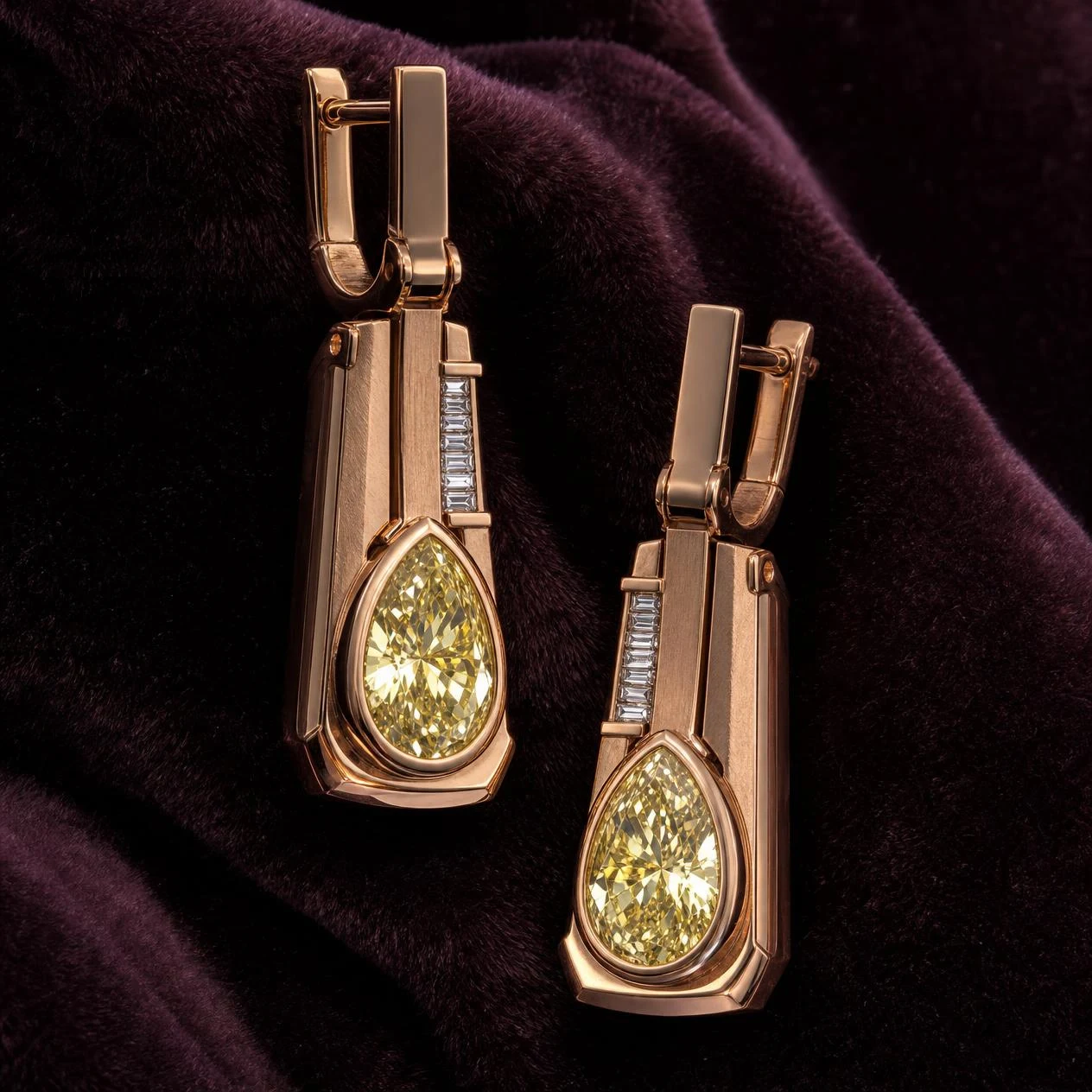 Tramonto di Bronzo, 1.36 ct tw pear lab grown diamond men’s earrings in rose gold (front view)