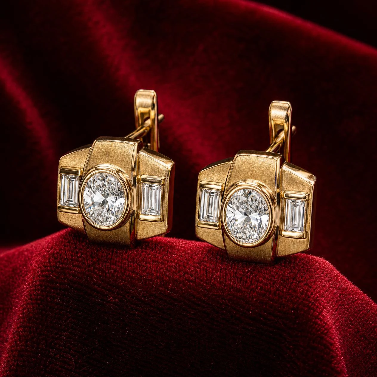 Lampo Oscuro, 1.44 ct tw oval lab grown diamond men’s earrings in 14K yellow gold (front view)