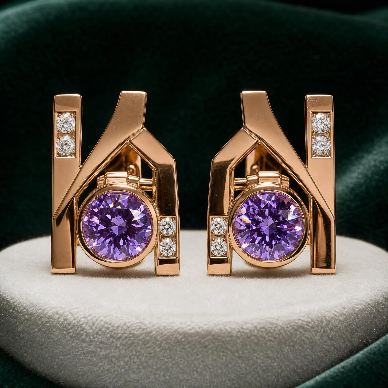 Lampo di Notte, 2 ct tw round lab grown diamond men’s earrings in rose gold (front view)