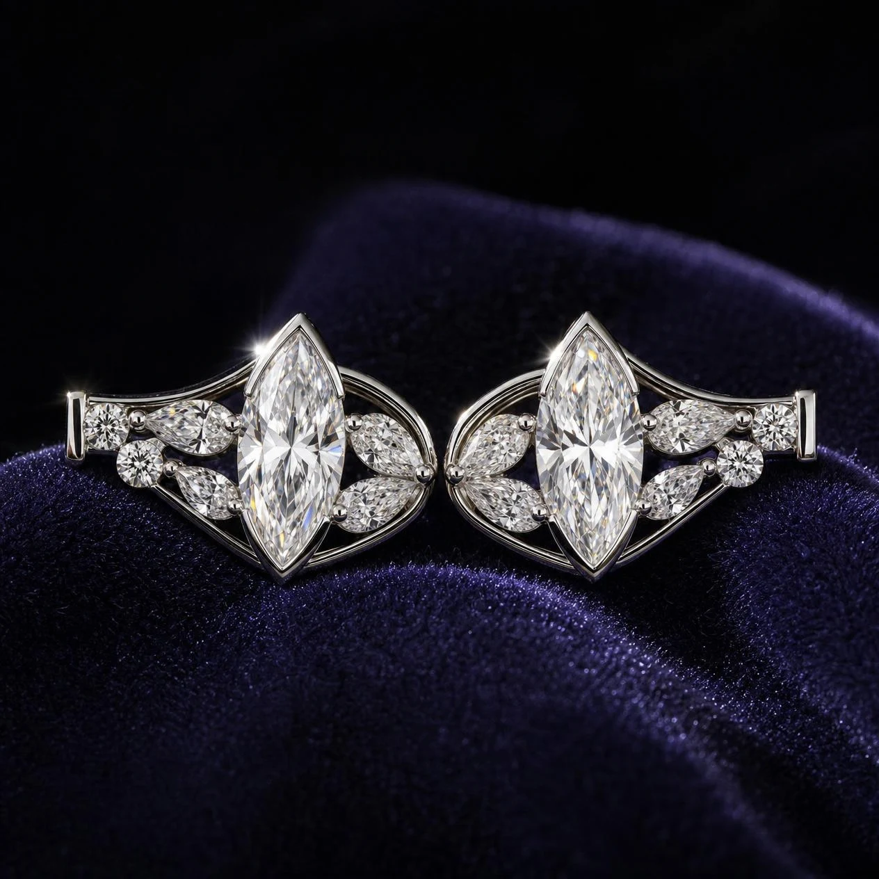 Onda Éternelle, 2.72 ct tw marquise lab grown diamond earrings in 14K white gold (front view)