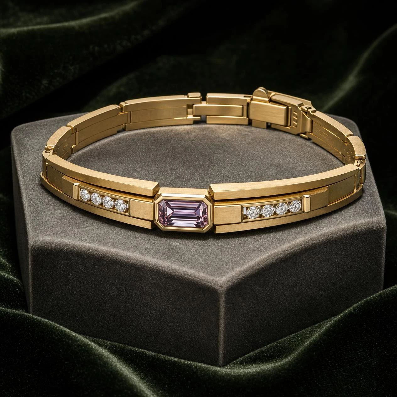 Promontorio Vigile, 0.92 ct tw baguette lab grown diamond men’s bracelet in 14K yellow gold (front view)