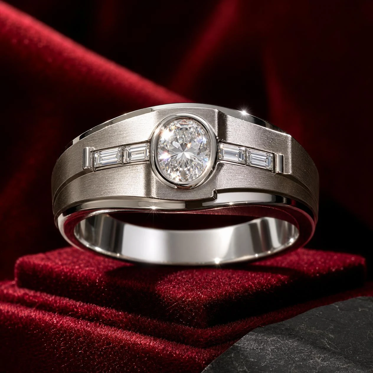 Ammiraglio Nobile, 0.71 ct tw oval lab grown diamond men’s ring in 14K white gold (front view)