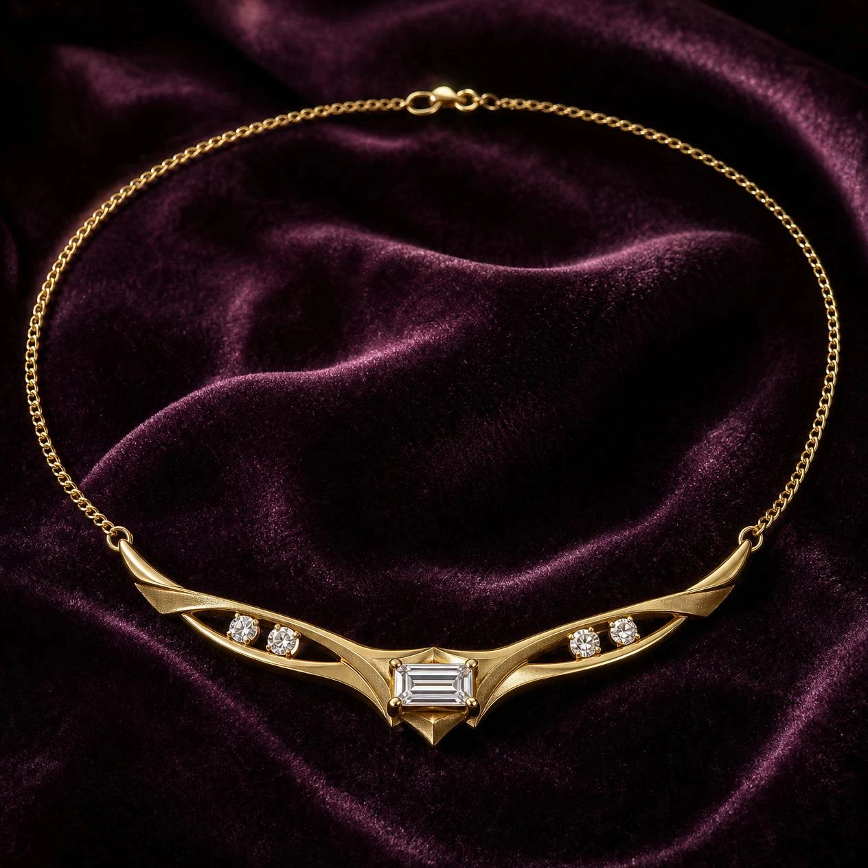 Brina Silente, 0.76 ct tw baguette lab grown diamond necklace in 14K yellow gold (front view)