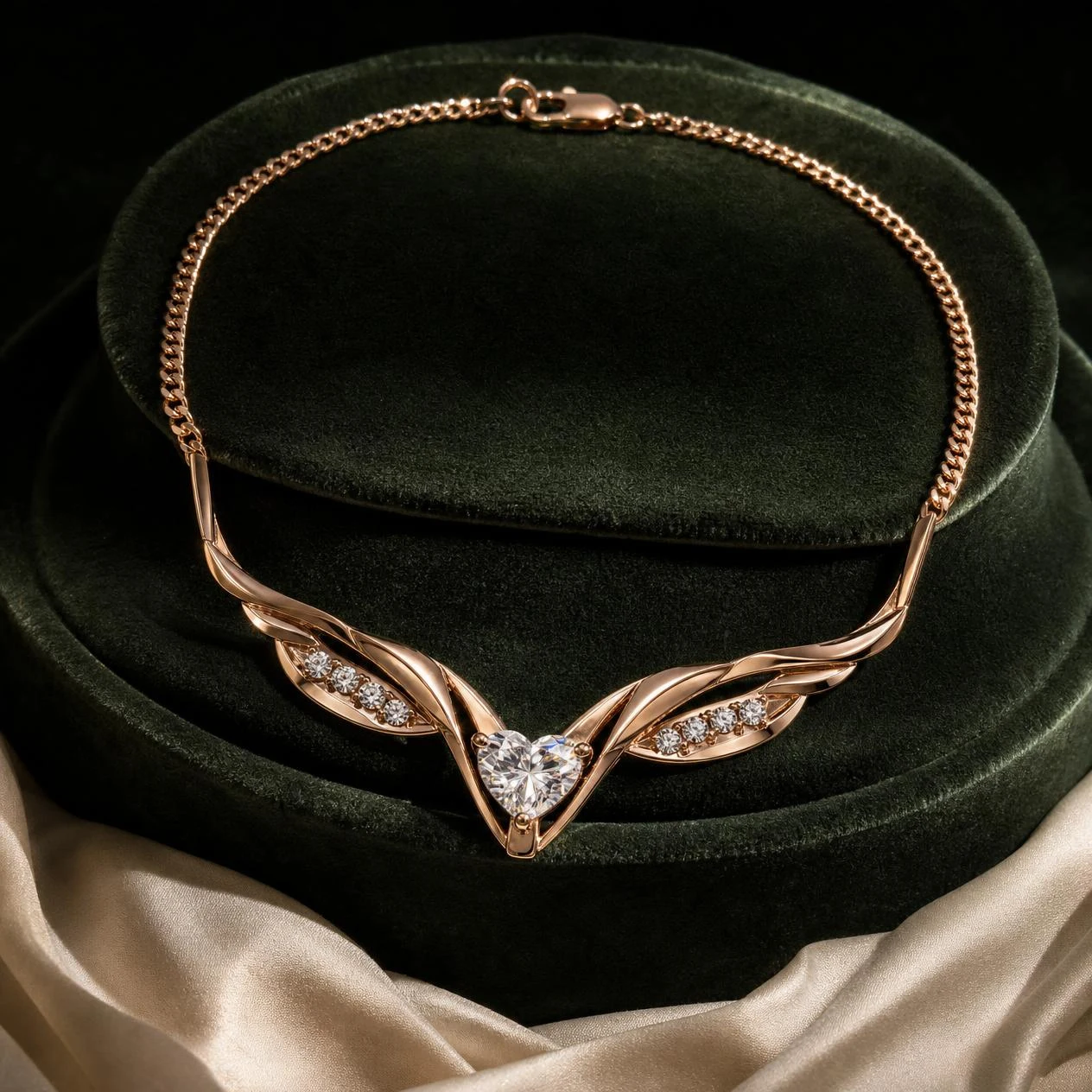 Aube Delicata, 1.06 ct tw heart lab grown diamond necklace in rose gold (front view)