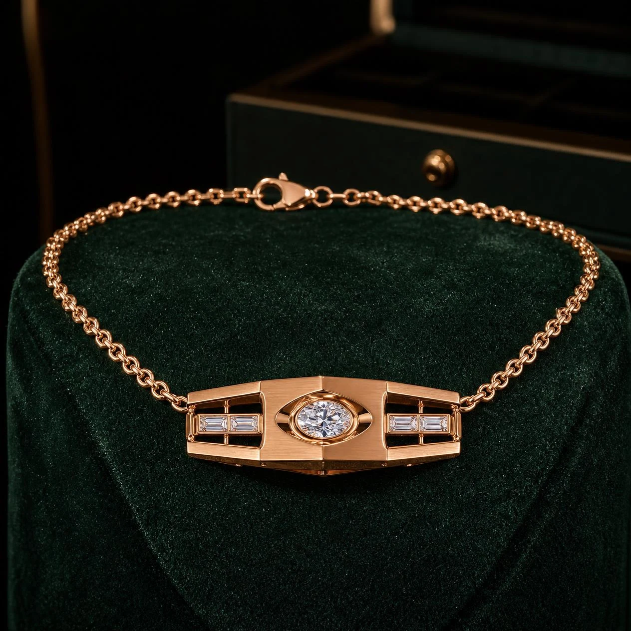 Glaciale di Granito, 0.75 ct tw oval lab grown diamond men’s necklace in rose gold (front view)