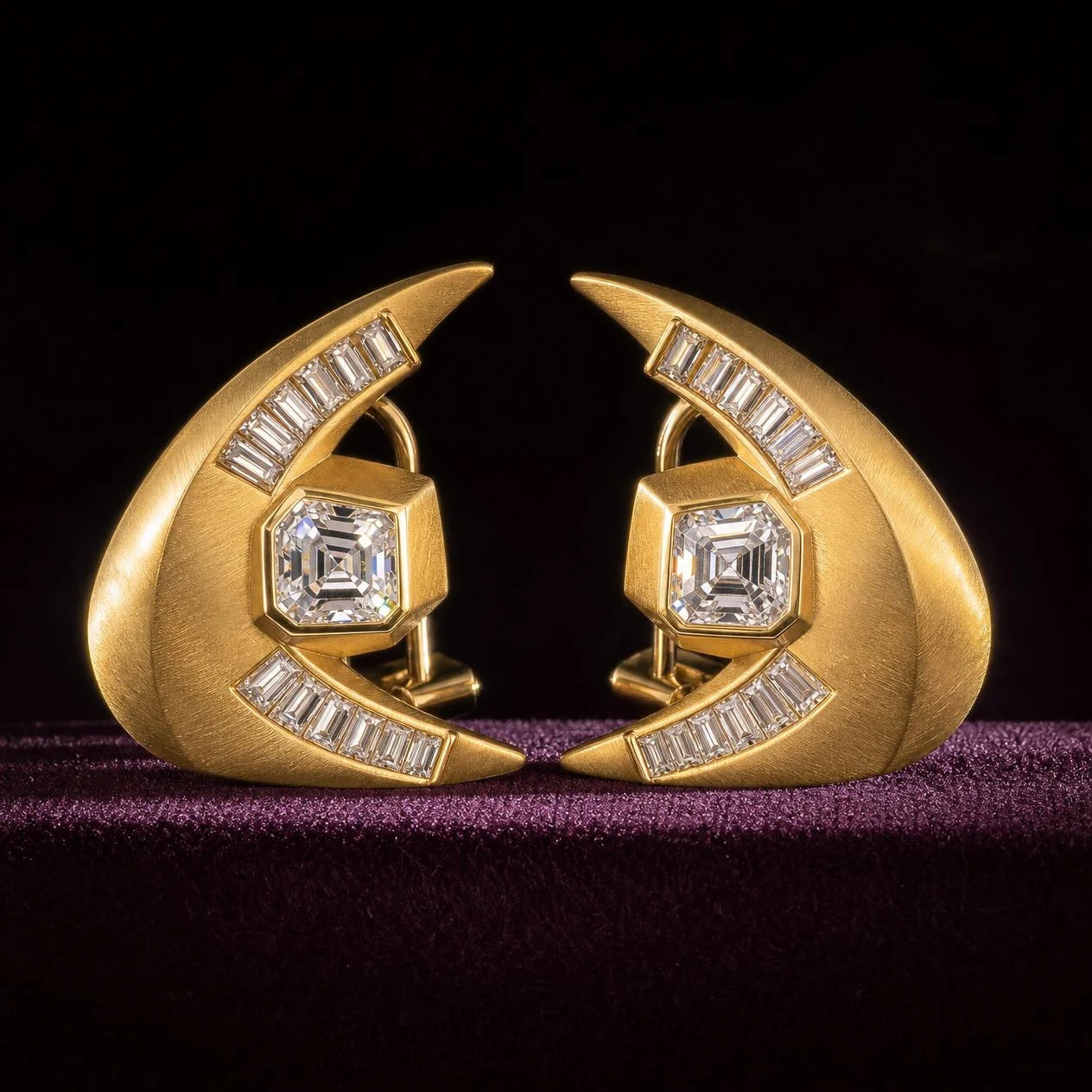 Rêve Sottile, 1.48 ct tw asscher lab grown diamond earrings in 14K yellow gold (front view)