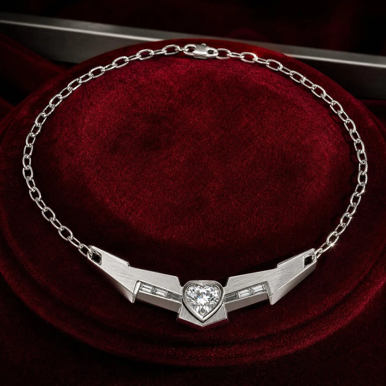 Esploratore d'Ebano, 0.8 ct tw heart lab grown diamond men’s necklace in 14K white gold (front view)