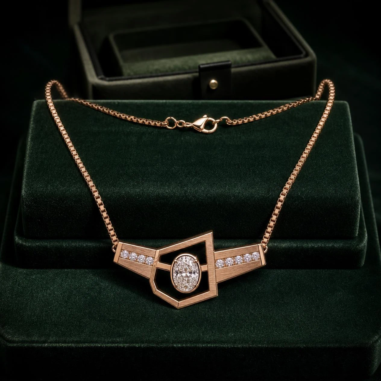 Maestro di Notte, 1.27 ct tw oval lab grown diamond men’s necklace in rose gold (front view)