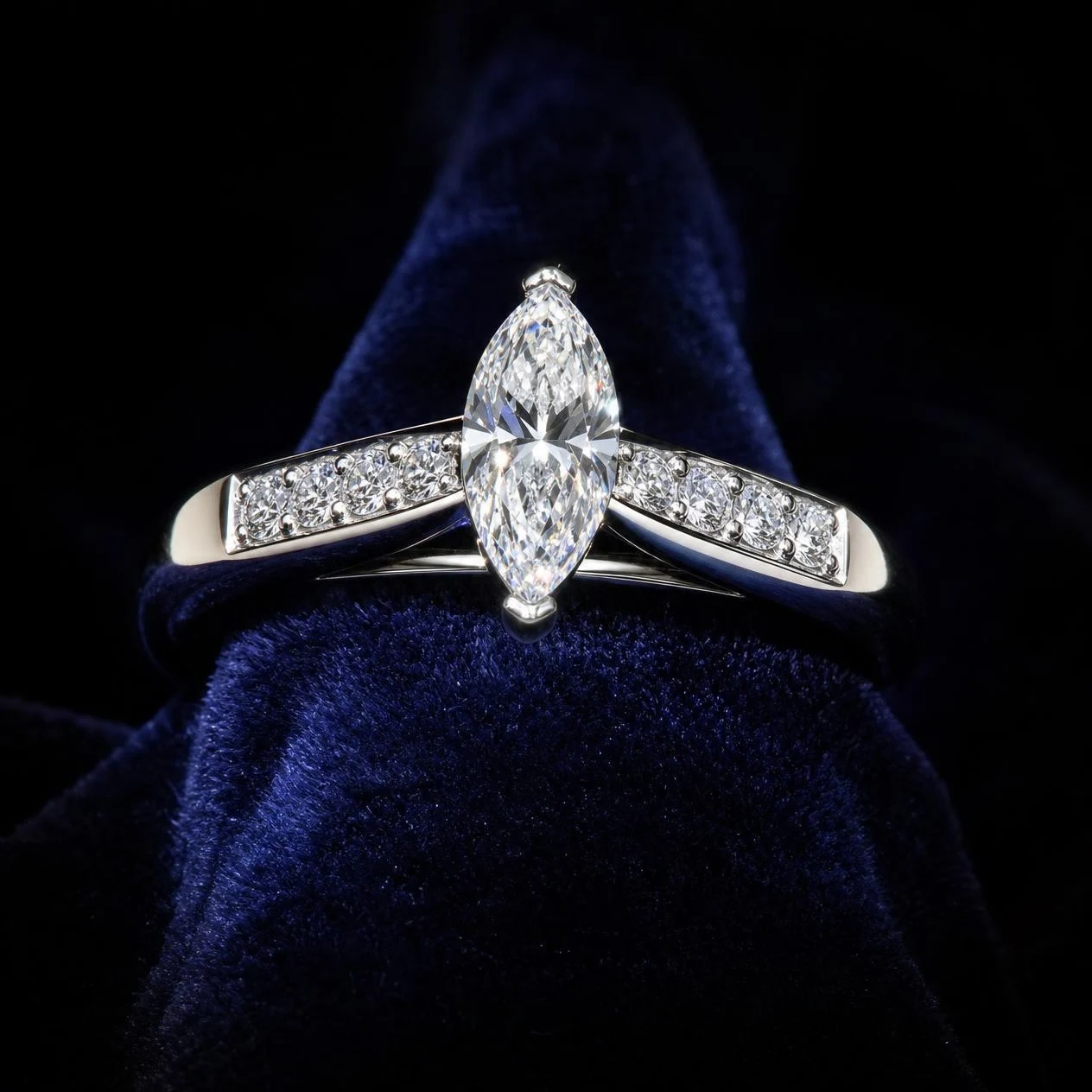 Vento Fiorita, 1.22 ct tw marquise lab grown diamond ring in 14K white gold (front view)